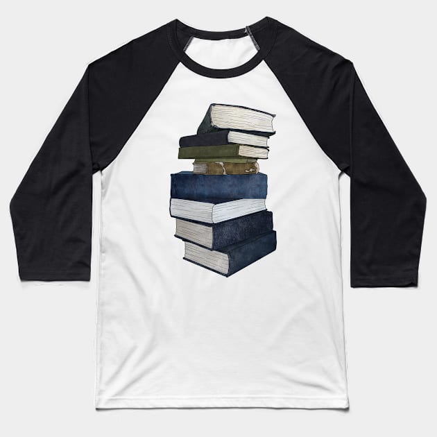 Old books stack Baseball T-Shirt by LeighsDesigns